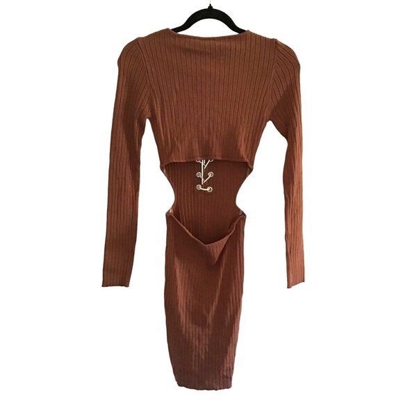 HERA COLLECTION- WOMENS BROWN DRESS SIDES/LOWER BACK OPENNING LONG SLEEVE SIZE M - Picture 5 of 9